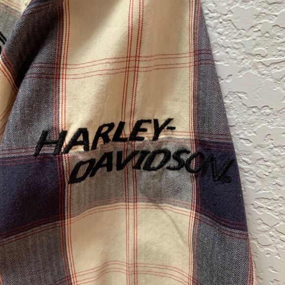 Harley Davidson Motorcycles Plaid Embroidered Metal Button Garage Work Shirt L - Picture 3 of 8
